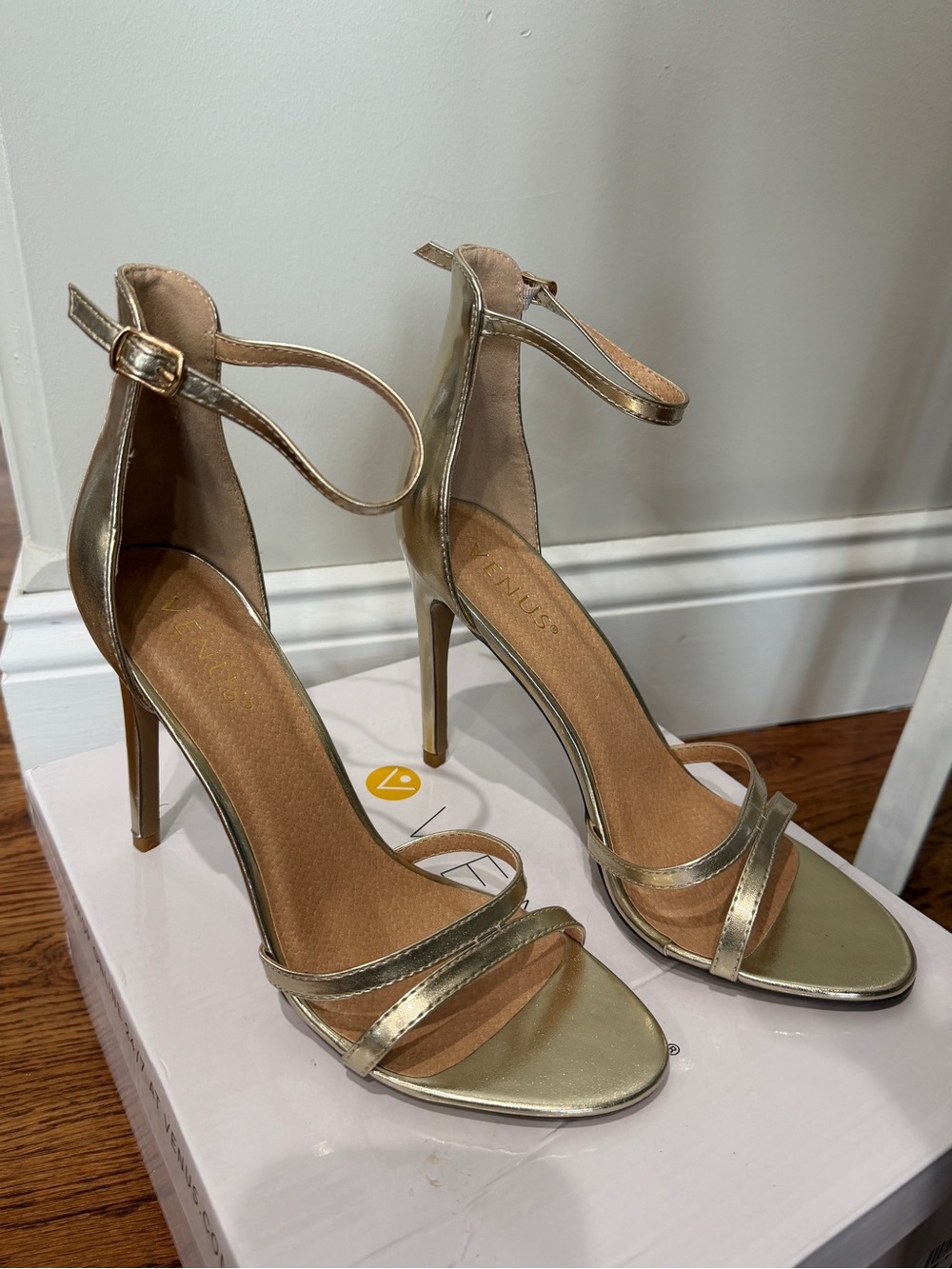 Metallic Gold Ankle-Strap Stiletto Sandals